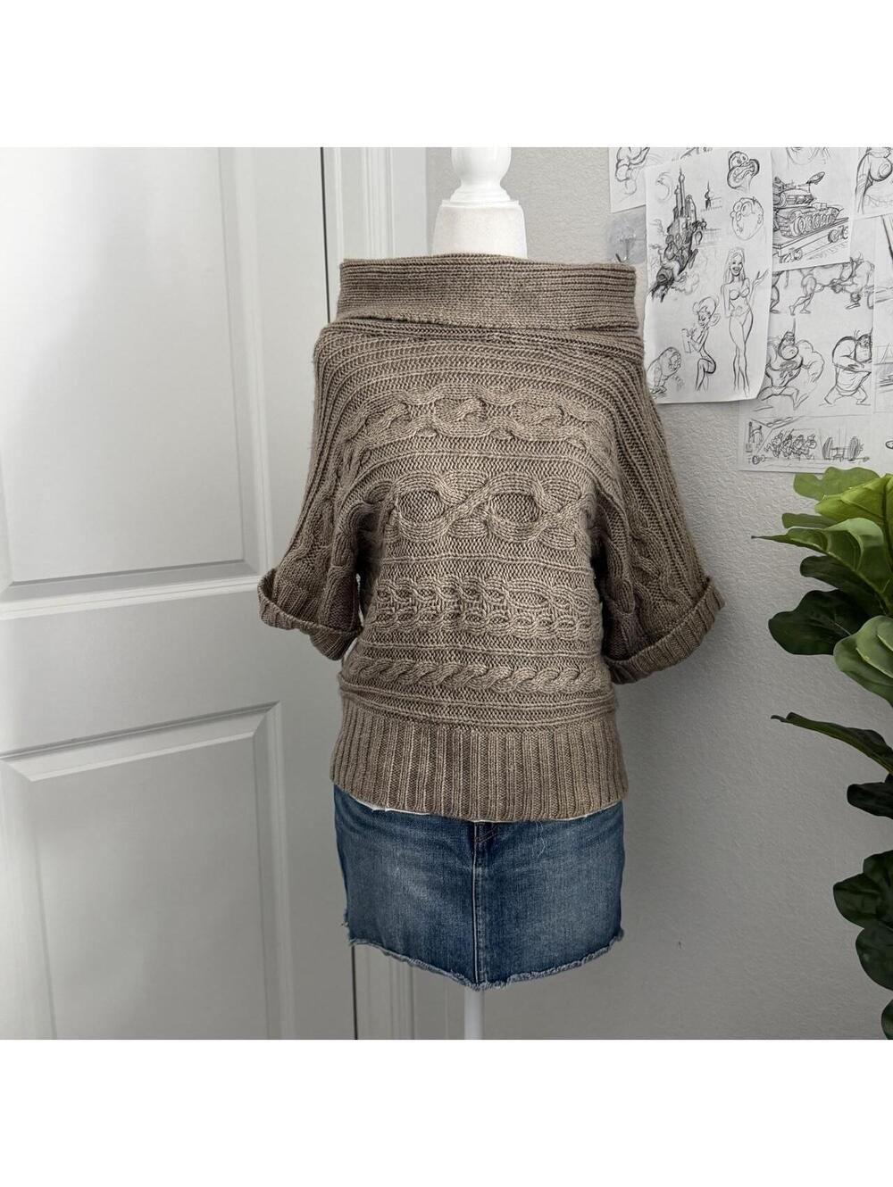 nine west off the shoulder cable knit sweater